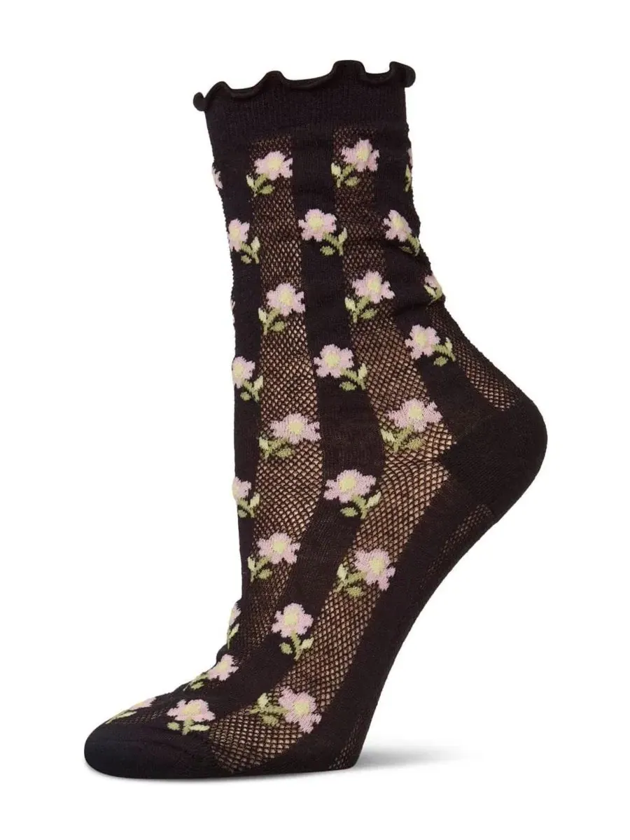 Носки женские с цветочным принтом Ditsy Floral Mini-Net Ruffle-Edge MeMoi