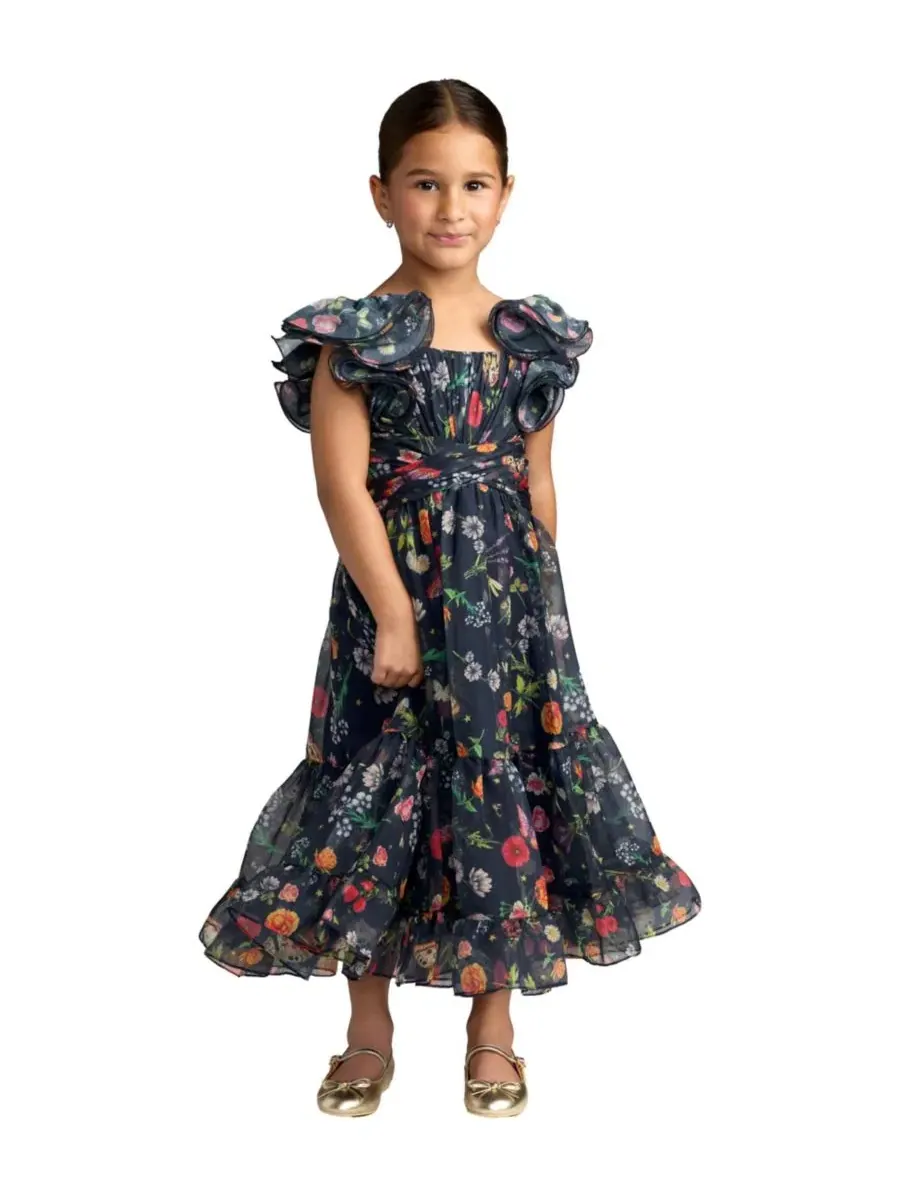 Платье из шифона с воланами, модель Floral Chiffon Ruffle Sleeve Mac Duggal