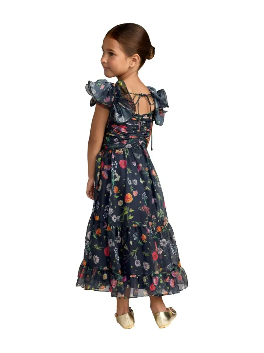 Платье из шифона с воланами, модель Floral Chiffon Ruffle Sleeve Mac Duggal — изображение 2 из 3, мульти
