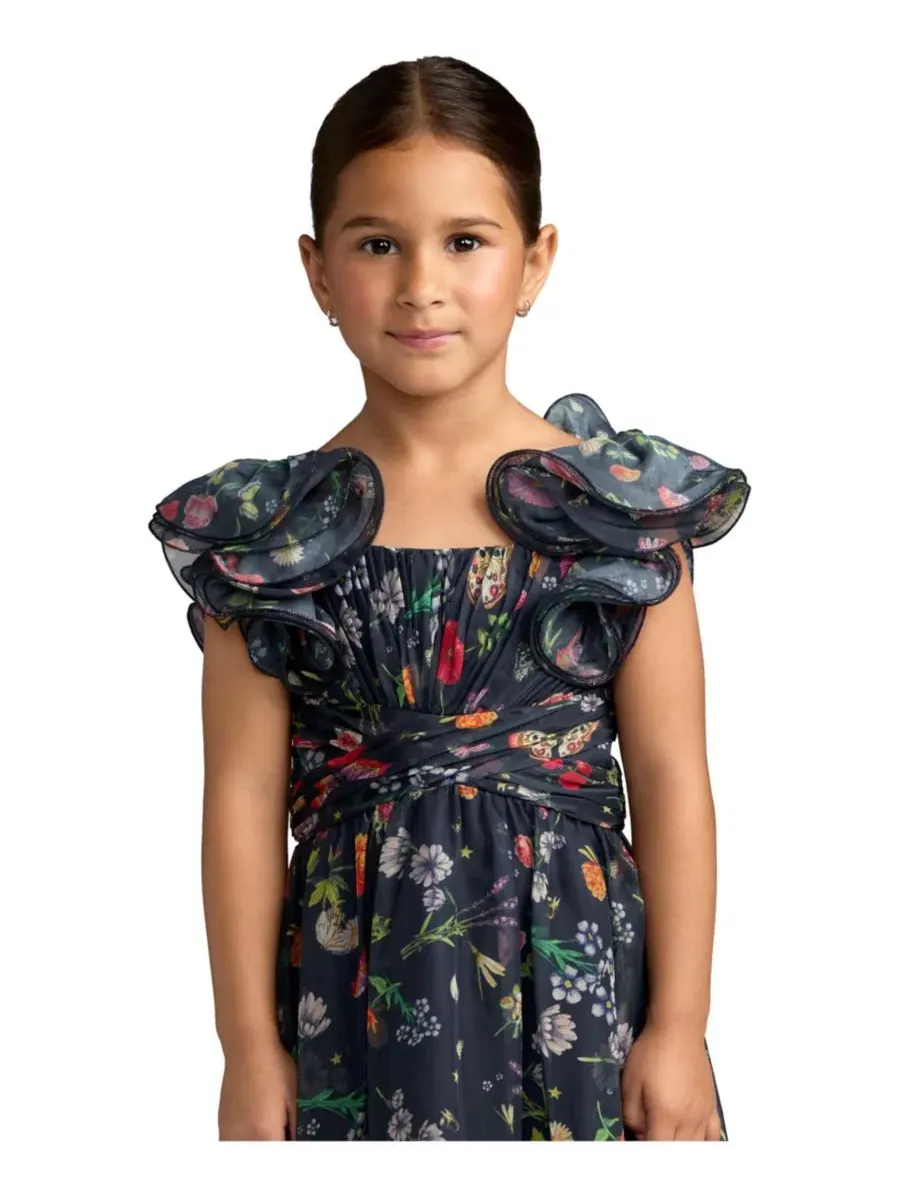 Платье из шифона с воланами, модель Floral Chiffon Ruffle Sleeve Mac Duggal — изображение 3 из 3, мульти