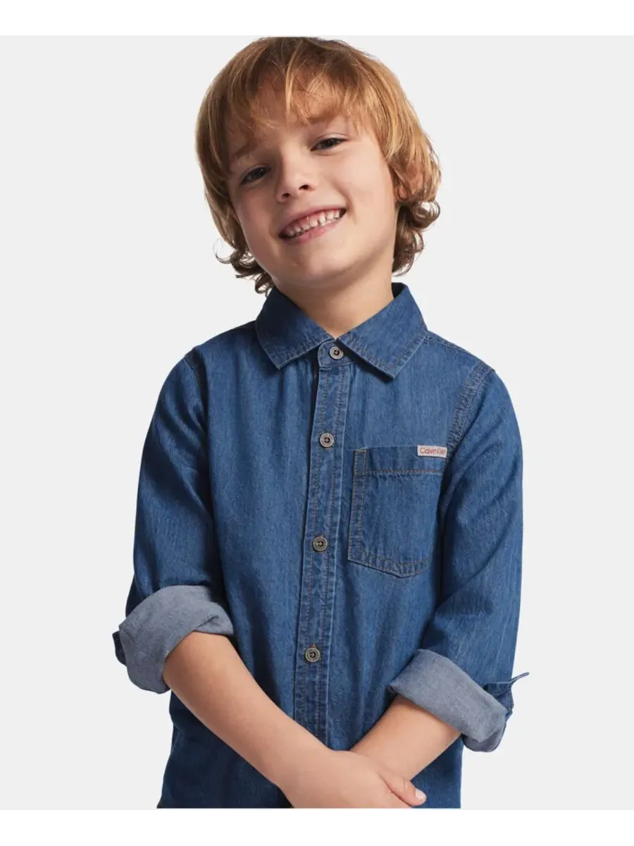 Комплект из рубашки и брюк для мальчика Calvin Klein — изображение 4 из 10, джинсовый синий