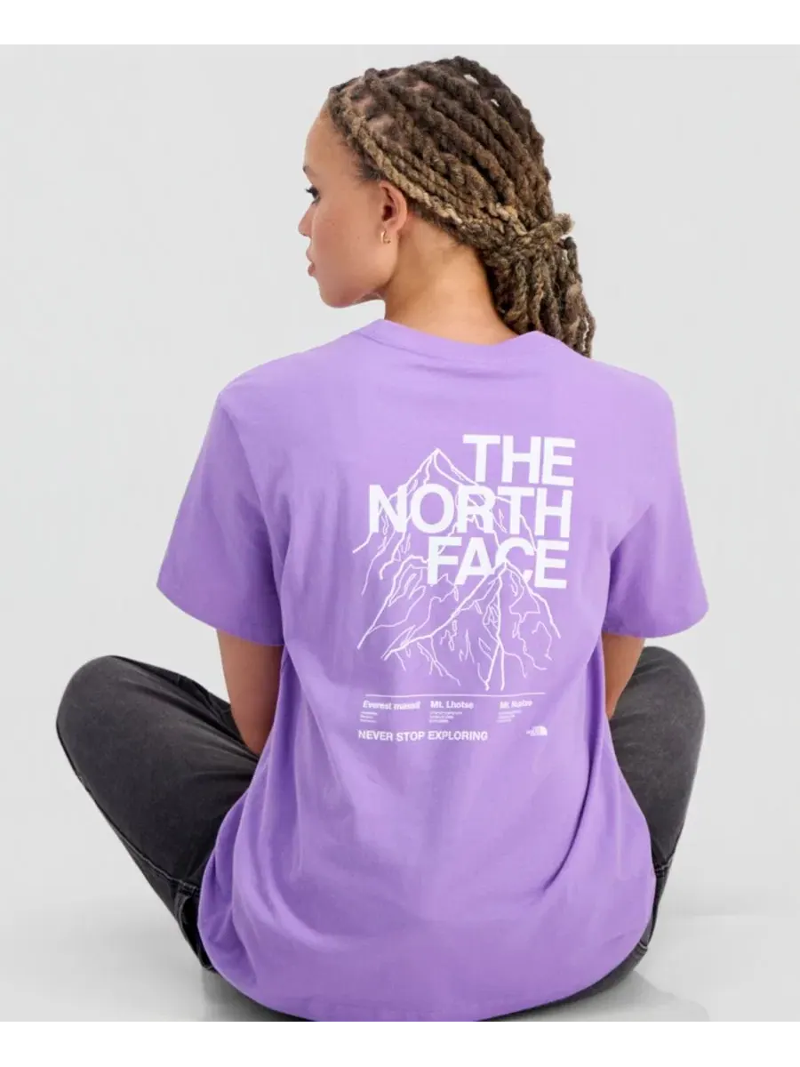 Женская хлопковая футболка с графическим принтом Evolution Peaks The North Face — изображение 3 из 7, фиолетовый