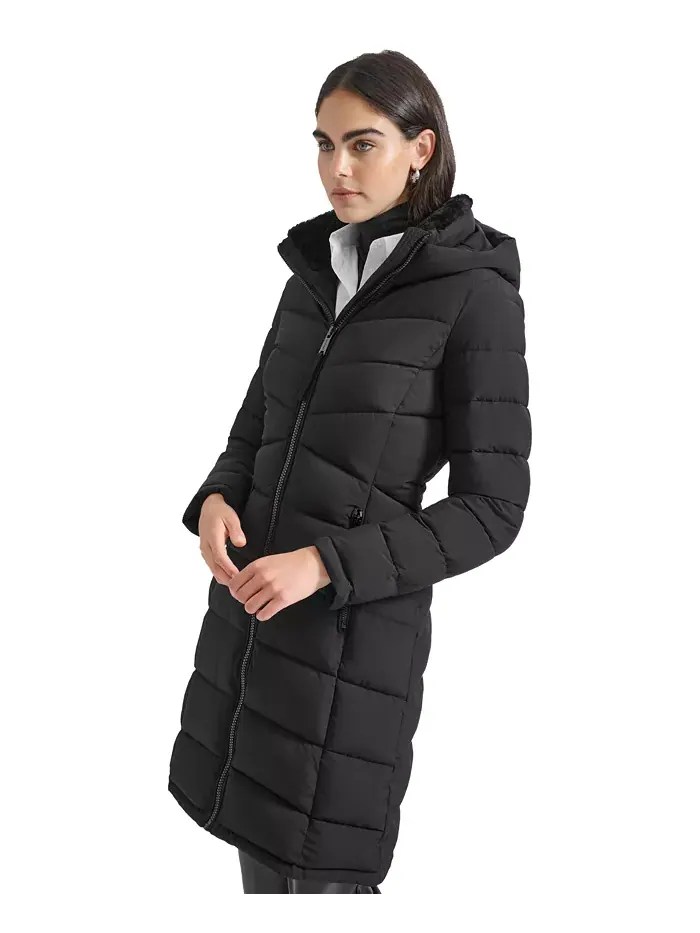 Женское стеганое пальто с капюшоном Calvin Klein — изображение 4 из 6, черный