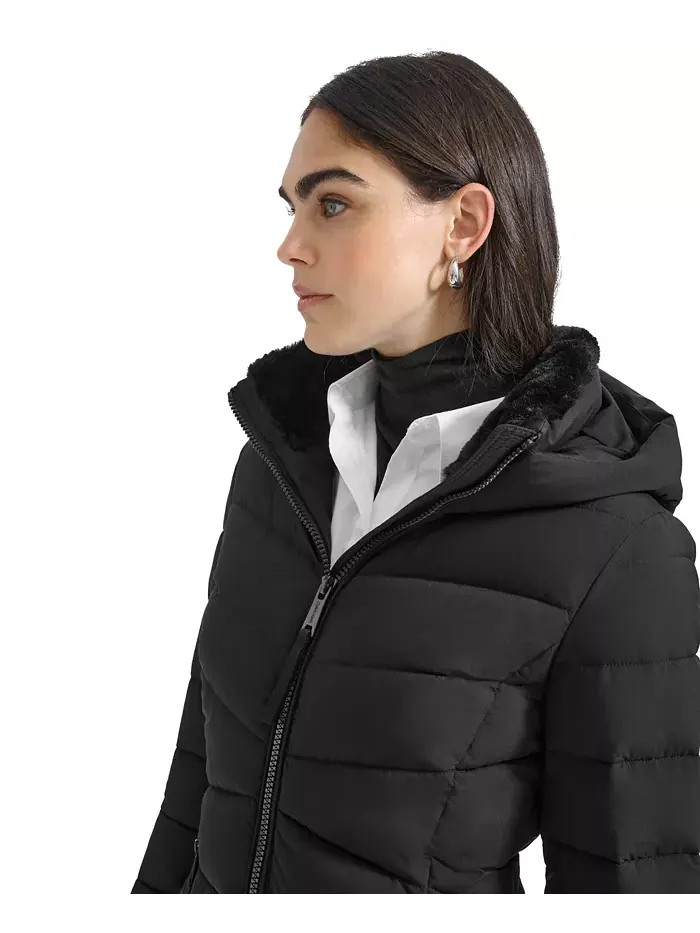 Женское стеганое пальто с капюшоном Calvin Klein — изображение 5 из 6, черный