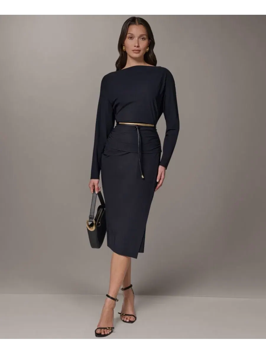 Комплект из топа с длинным рукавом и юбки-карандаш с поясом Donna Karan New York