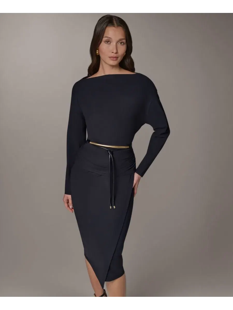 Комплект из топа с длинным рукавом и юбки-карандаш с поясом Donna Karan New York — изображение 4 из 7, черный