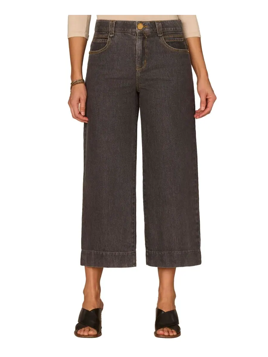 Джинсы укороченные клеш с высокой посадкой Petite Cropped Wide-Leg Jeans Democracy