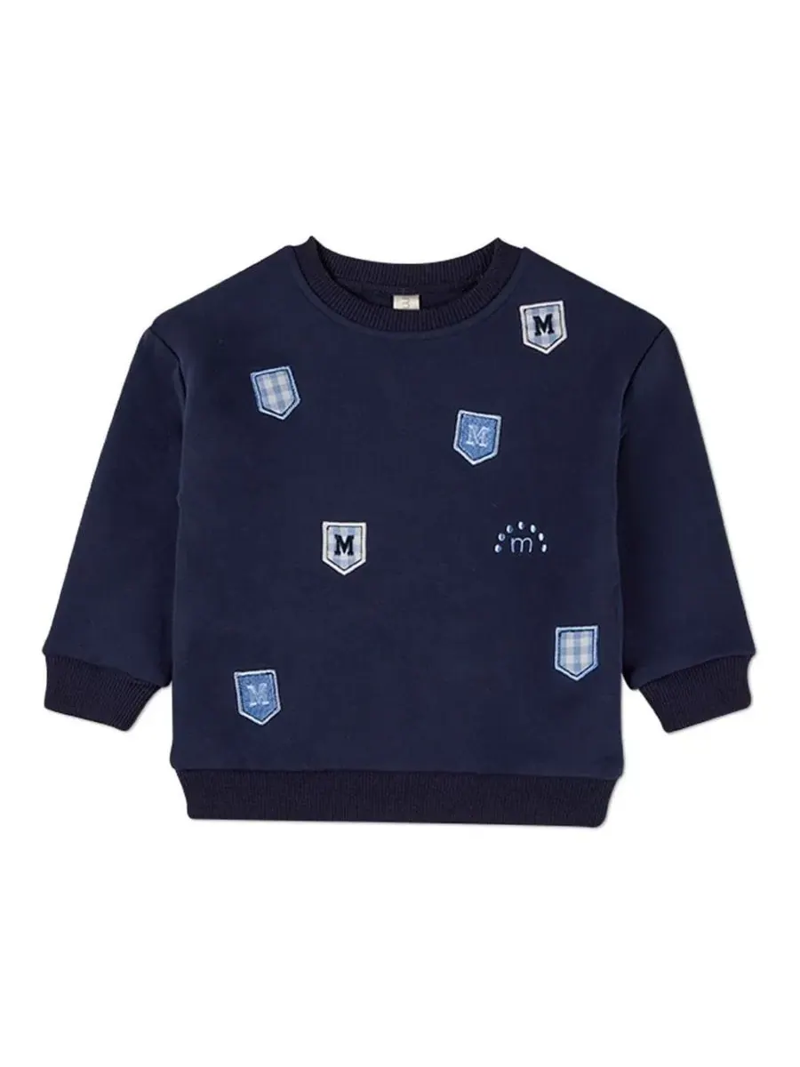 Комплект из свитшота и брюк с аппликациями Multi Patch MeMoi — изображение 2 из 3, синий