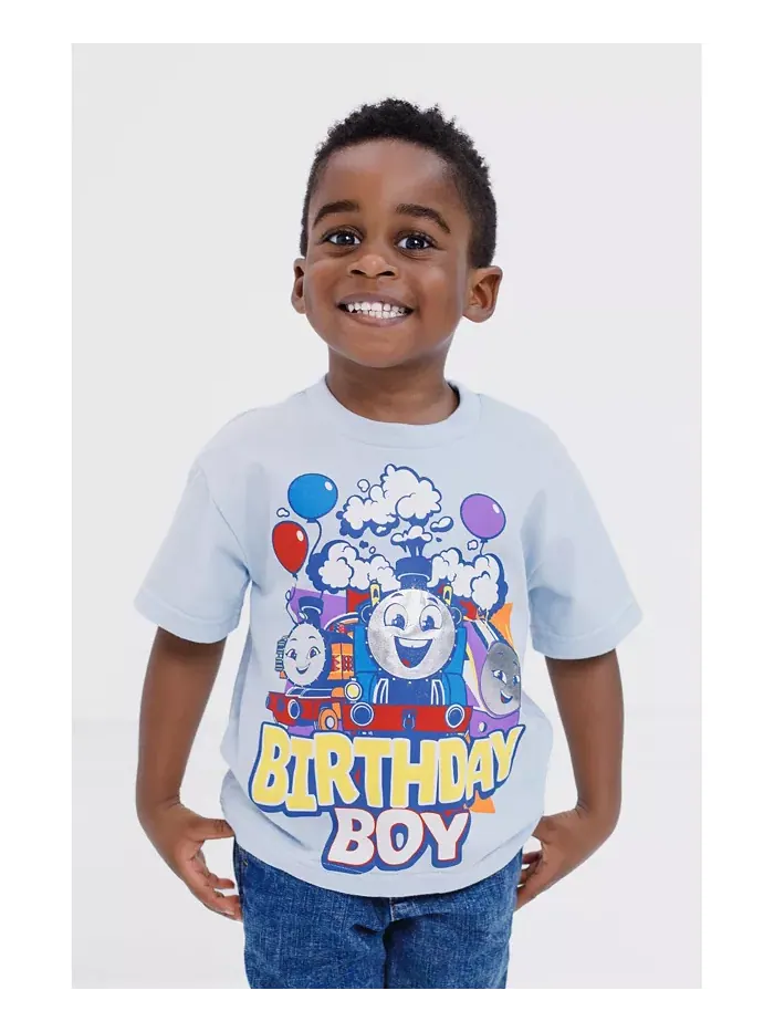 Футболка для мальчиков с металлизированным принтом "Birthday" Thomas & Friends — изображение 3 из 5, бледный синий