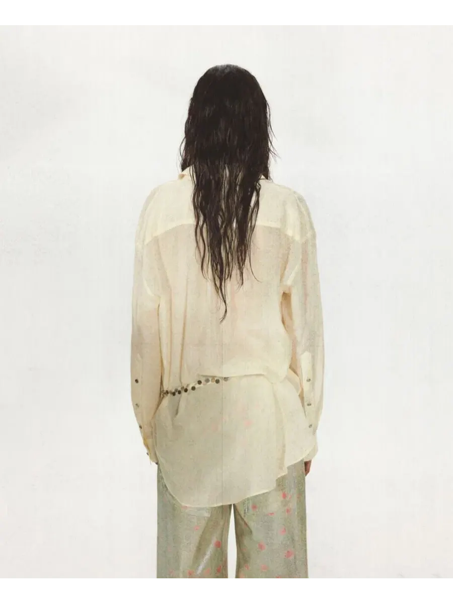 Прозрачная рубашка на пуговицах с поясом Eckhaus Latta x Mango MANGO — изображение 3 из 9, белый