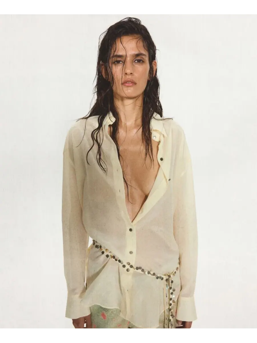 Прозрачная рубашка на пуговицах с поясом Eckhaus Latta x Mango MANGO — изображение 5 из 9, белый