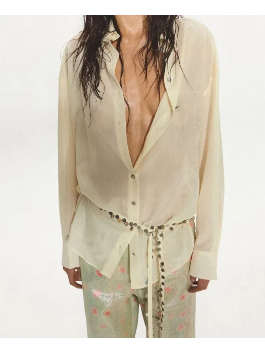 Прозрачная рубашка на пуговицах с поясом Eckhaus Latta x Mango MANGO — изображение 9 из 9, белый