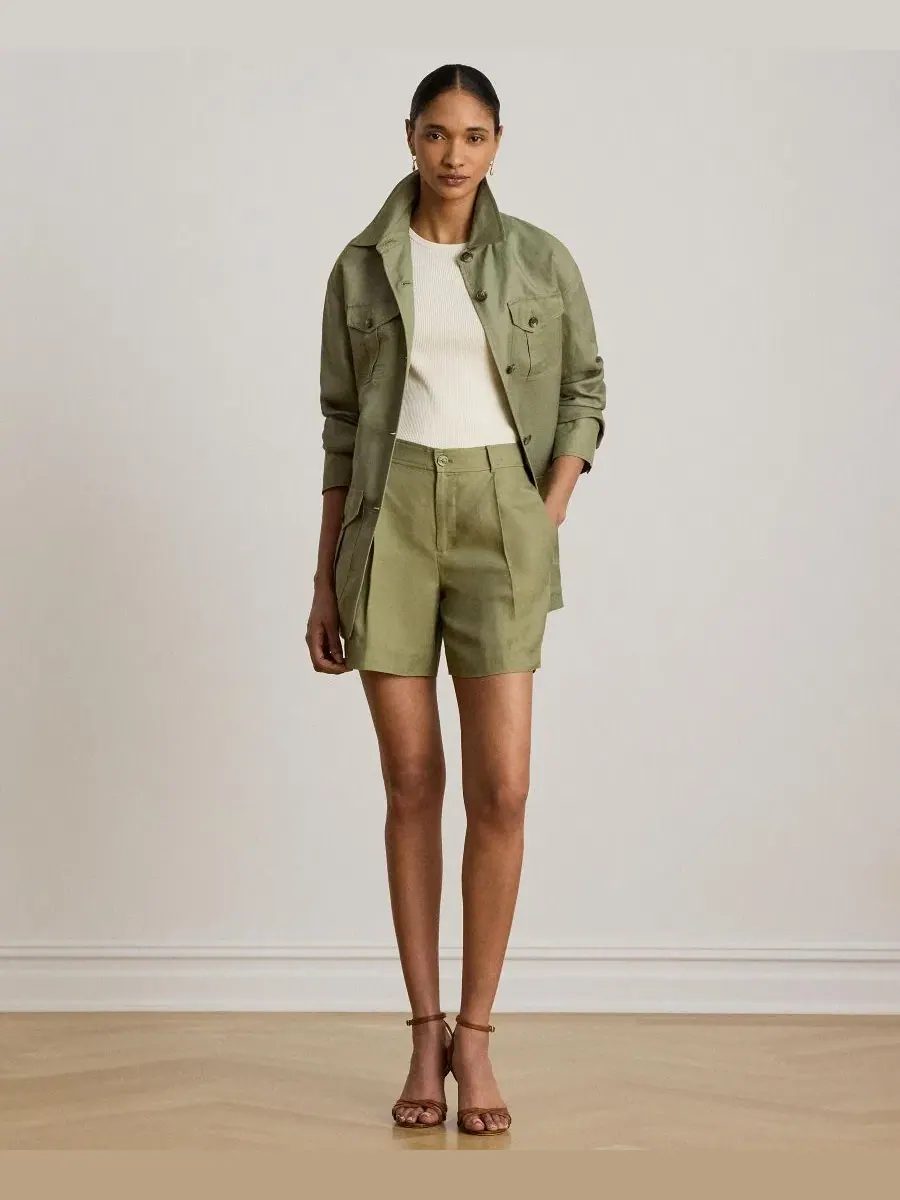 Шорты женские с защипами и стрелками Lauren Ralph Lauren — изображение 2 из 6, агава