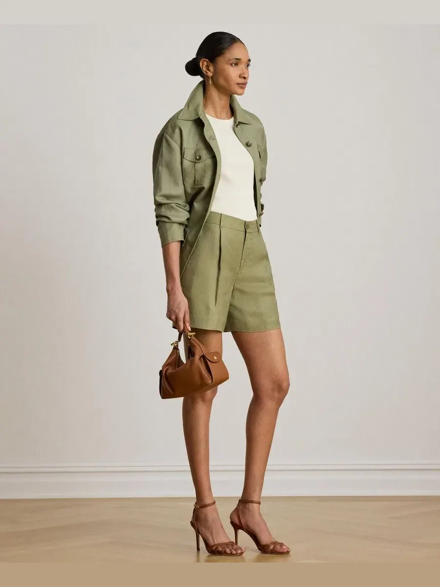 Шорты женские с защипами и стрелками Lauren Ralph Lauren — изображение 3 из 6, агава