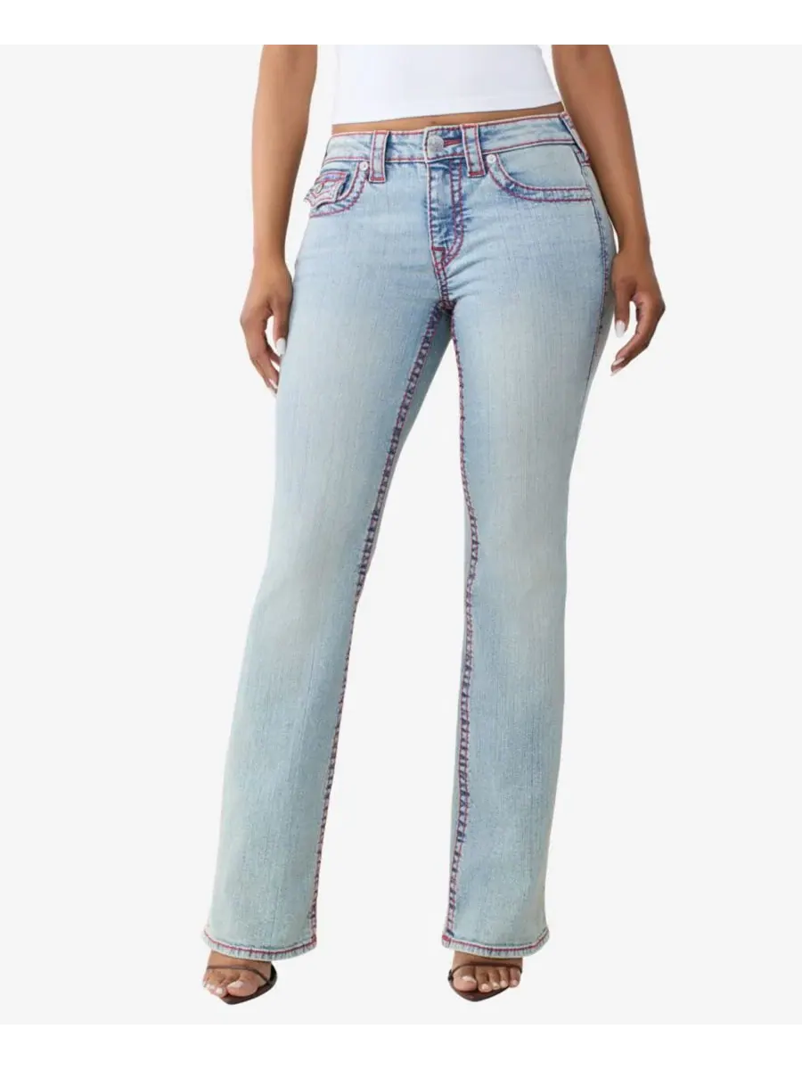 Джинсы клеш с заниженной талией, с контрастной строчкой True Religion — изображение 2 из 3, синий