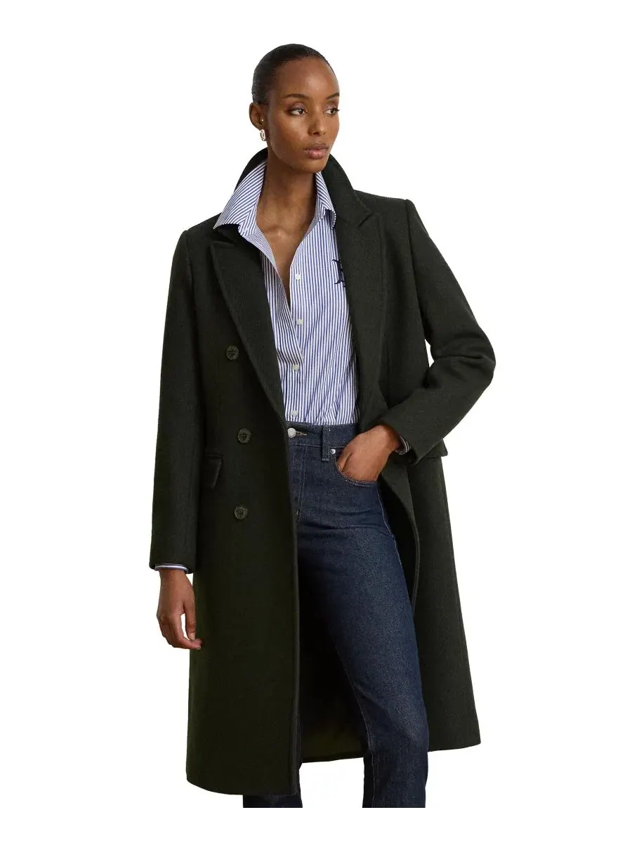 Пальто двубортное с воротником, из шерстяной смесовой ткани Lauren Ralph Lauren