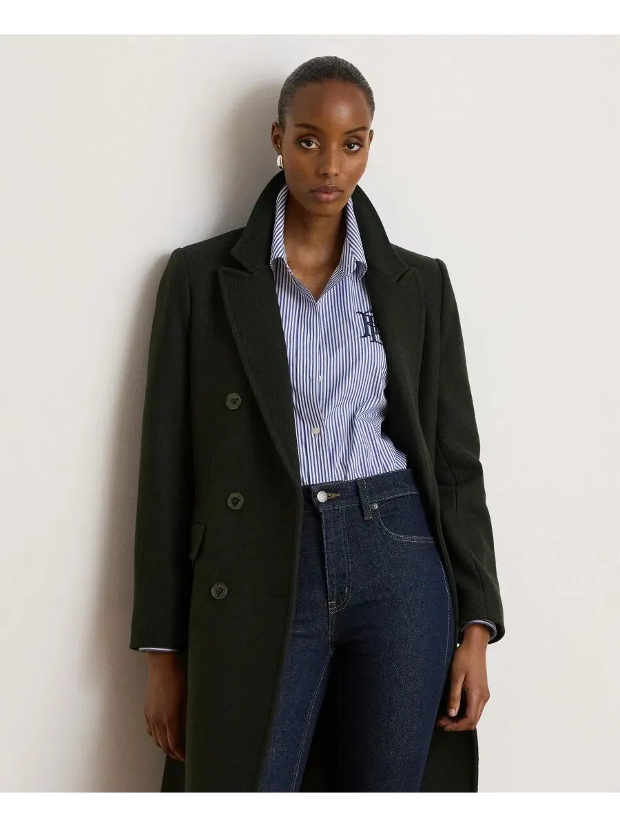 Пальто двубортное с воротником, из шерстяной смесовой ткани Lauren Ralph Lauren — изображение 4 из 6, мох