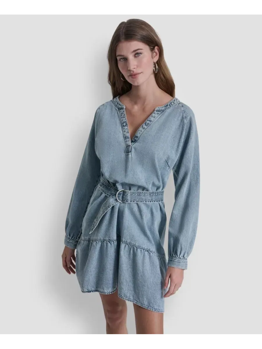 Женское платье А-силуэта с V-образным вырезом Dkny Jeans — изображение 2 из 5, серебристый