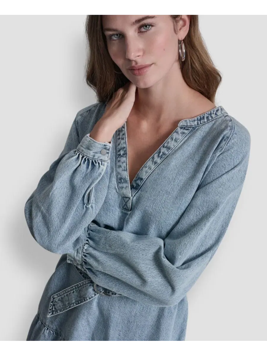 Женское платье А-силуэта с V-образным вырезом Dkny Jeans — изображение 3 из 5, серебристый