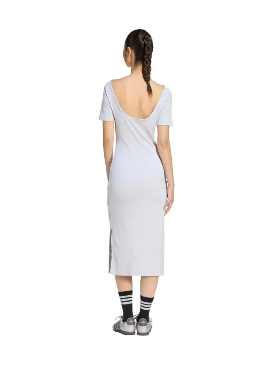 Платье женское с мелкой рифленой текстурой, с коротким рукавом, Logo Ribbed Dress adidas — изображение 5 из 5, светлый серый