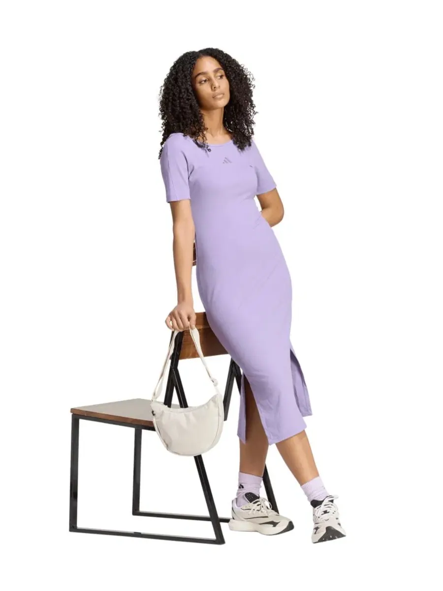 Платье с ребристой текстурой, коротким рукавом, Logo Ribbed Dress adidas, Maglil — изображение 2 из 5