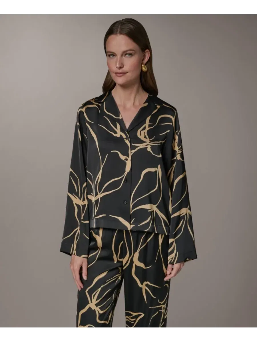 Блузка с длинным рукавом и воротником Petite Long-Sleeve Collared Neck Top Donna Karan New York
