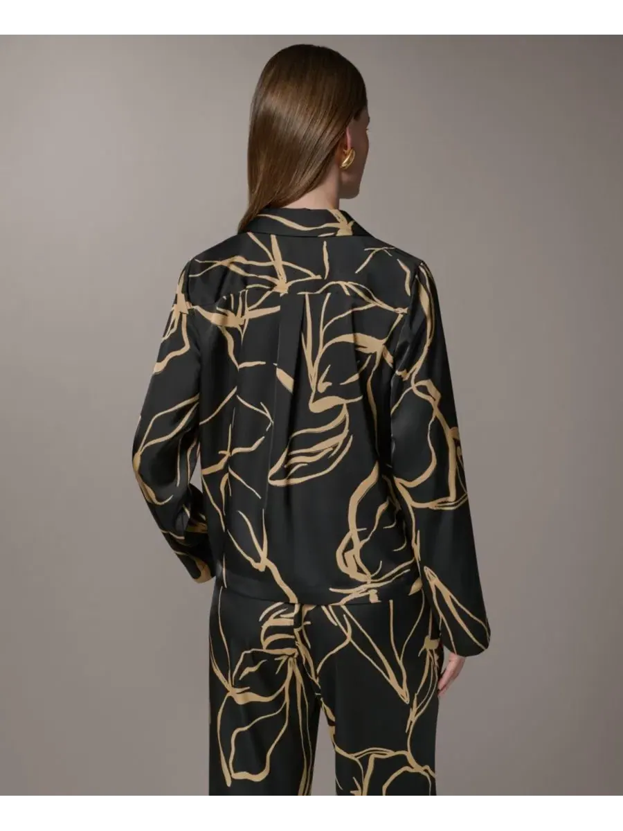 Блузка с длинным рукавом и воротником Petite Long-Sleeve Collared Neck Top Donna Karan New York — изображение 2 из 12, черный