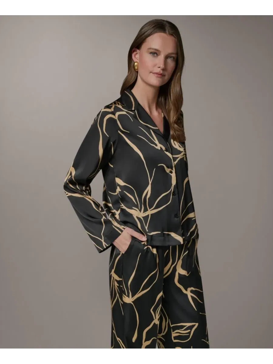 Блузка с длинным рукавом и воротником Petite Long-Sleeve Collared Neck Top Donna Karan New York — изображение 6 из 12, черный