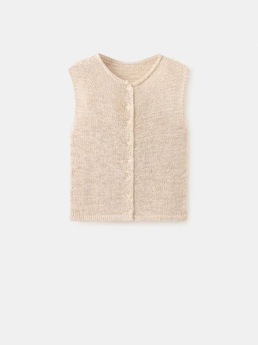Жилет из футера с пуговицами, модель Buttons Heathered Knit Vest MANGO — изображение 2 из 7, светлый бежевый