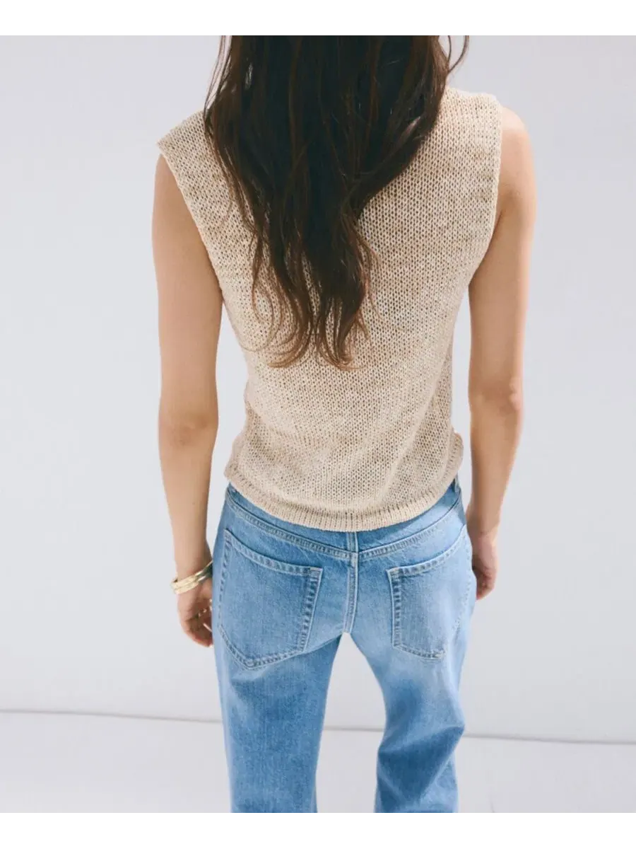Жилет из футера с пуговицами, модель Buttons Heathered Knit Vest MANGO — изображение 6 из 7, светлый бежевый