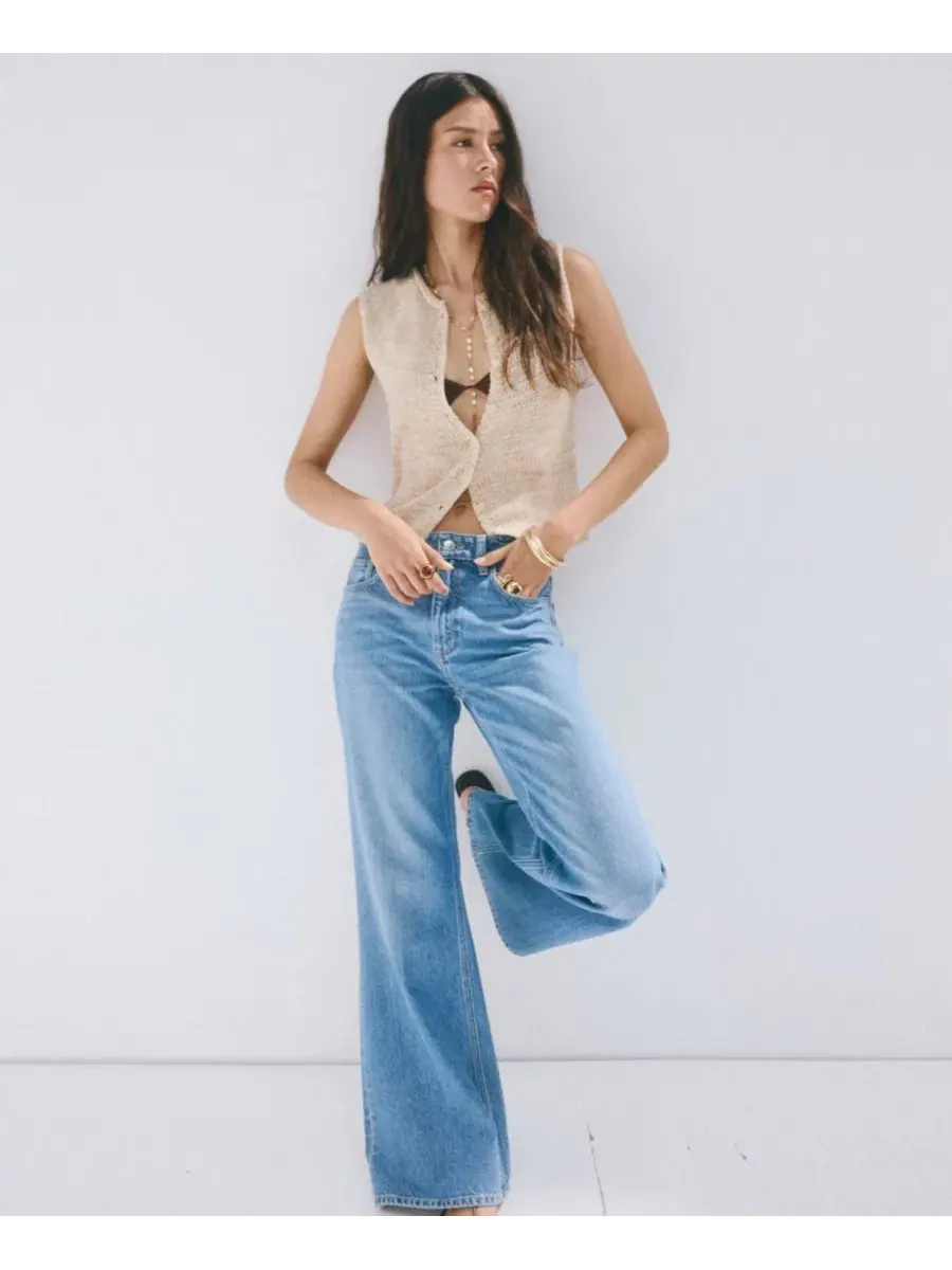 Жилет из футера с пуговицами, модель Buttons Heathered Knit Vest MANGO — изображение 7 из 7, светлый бежевый