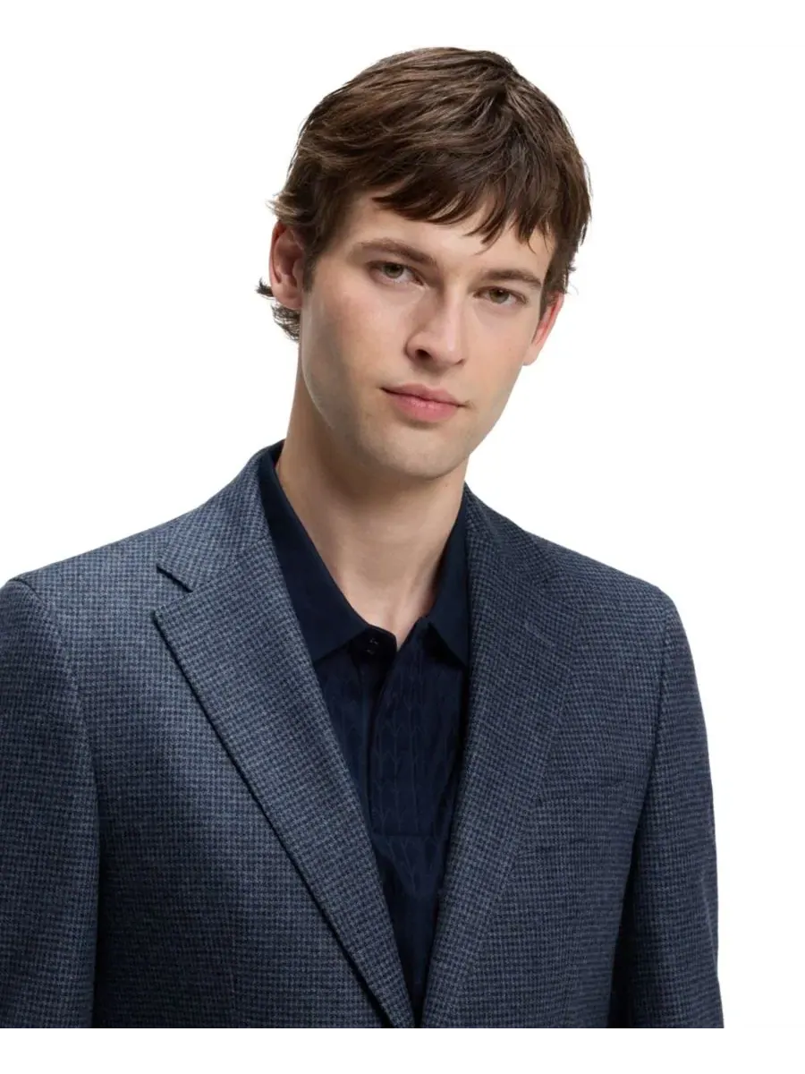 Пиджак с принтом Wool-Cashmere Slim-Fit Blazer Hugo Boss — изображение 5 из 6, синий