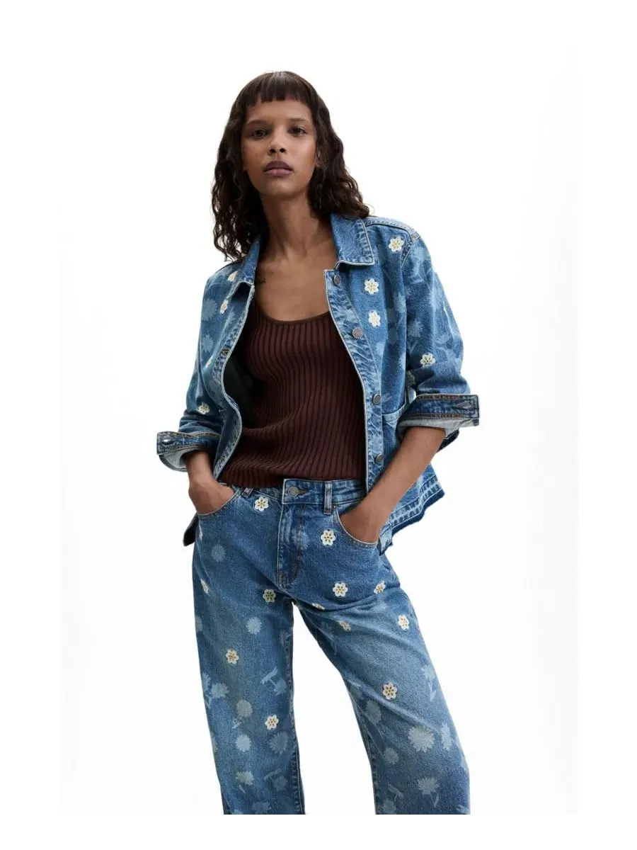 Джинсы прямого кроя с вышивкой Desigual — изображение 3 из 5, синий