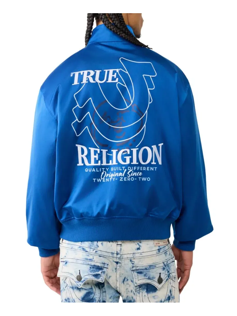 Бомбер из атласа с вышивкой и патчем True Religion