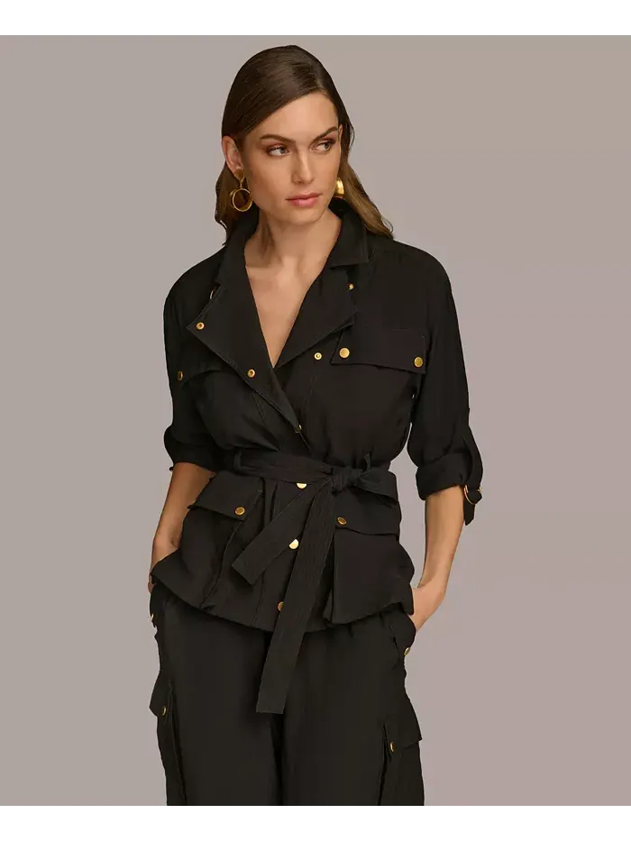 Женская куртка с поясом и карманами Donna Karan New York — изображение 2 из 7, черный
