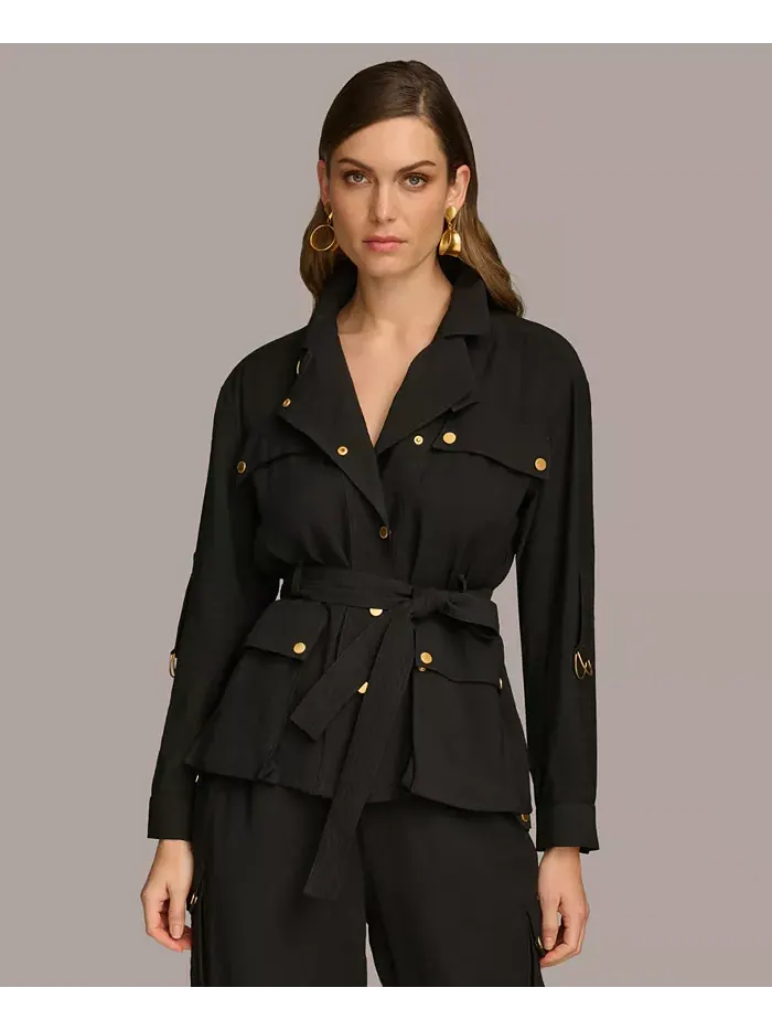 Женская куртка с поясом и карманами Donna Karan New York — изображение 3 из 7, черный