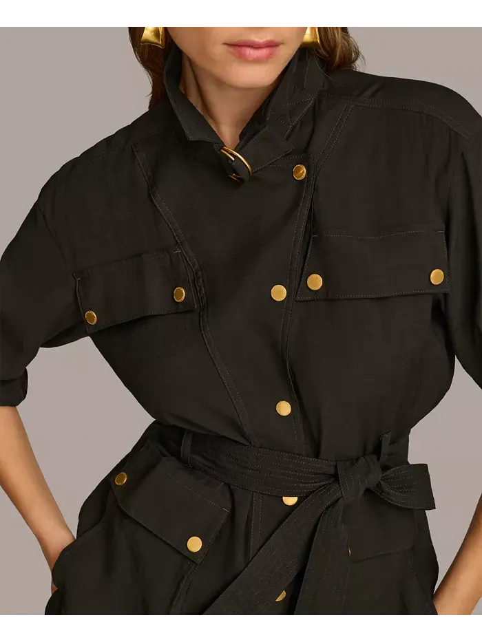 Женская куртка с поясом и карманами Donna Karan New York — изображение 4 из 7, черный