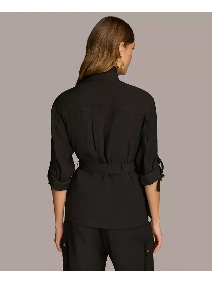 Женская куртка с поясом и карманами Donna Karan New York — изображение 5 из 7, черный