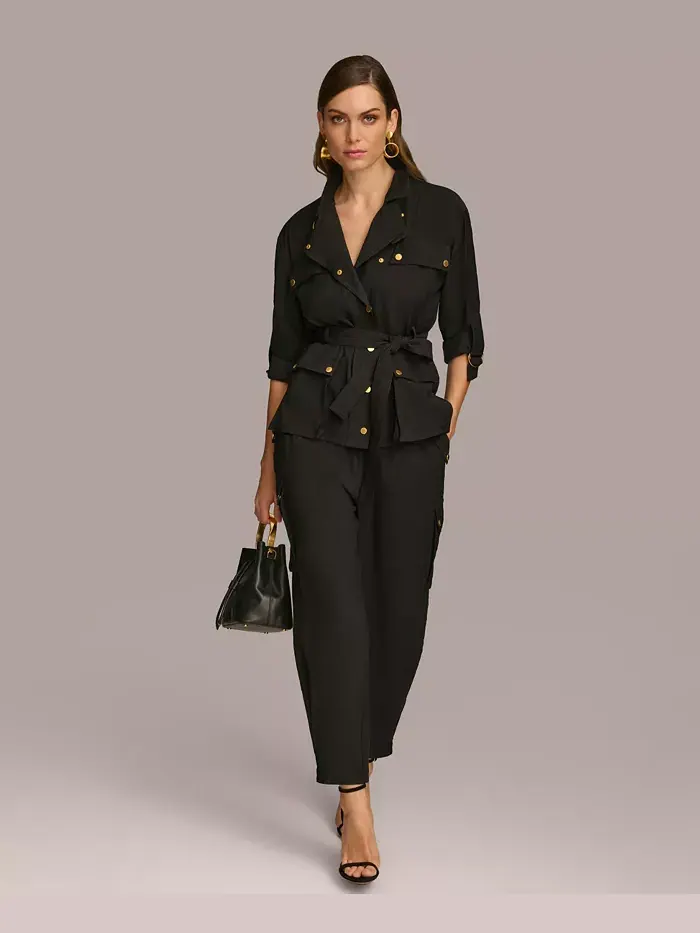 Женская куртка с поясом и карманами Donna Karan New York — изображение 6 из 7, черный
