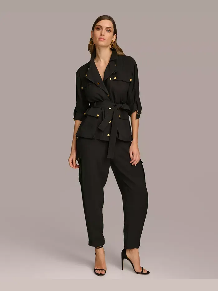 Женская куртка с поясом и карманами Donna Karan New York — изображение 7 из 7, черный