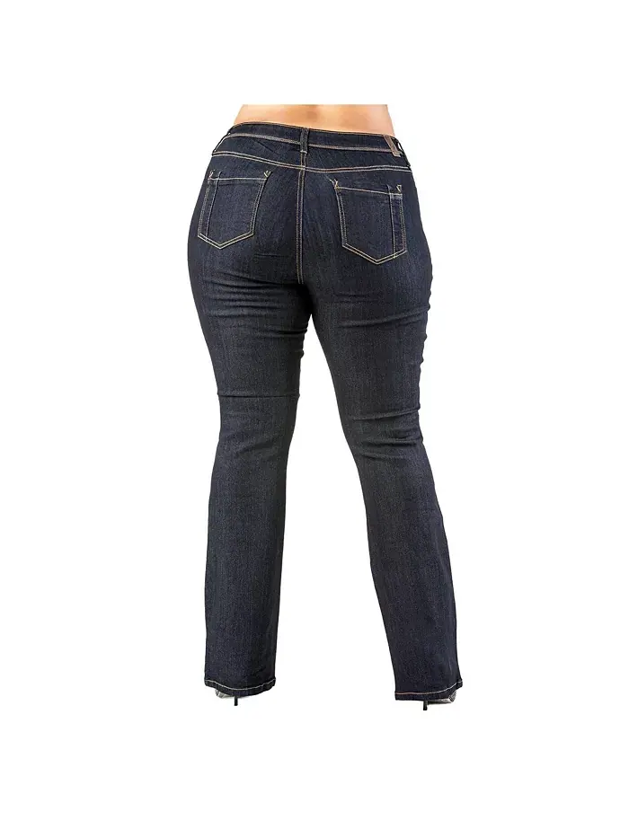 Джинсы-клеш Plus Size Curvy Fit из эластичного денима Slim Boot Cut Poetic Justice — изображение 2 из 3, синий