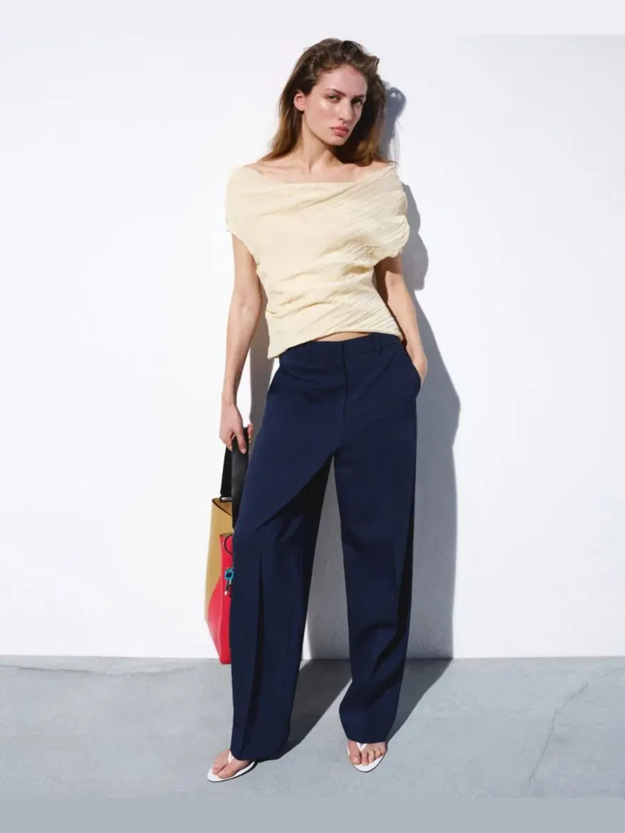 Женские прямые брюки с низкой посадкой (Selection Women's Straight Low-Rise Suit Pants) Mango — изображение 6 из 7, синий