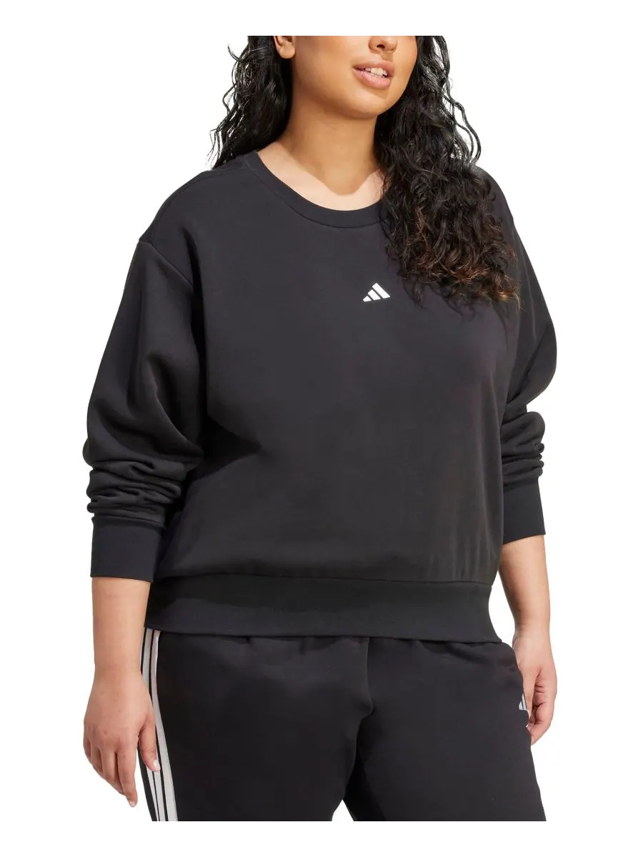 Толстовка из флиса больших размеров с маленьким логотипом Adidas — изображение 2 из 3, черный