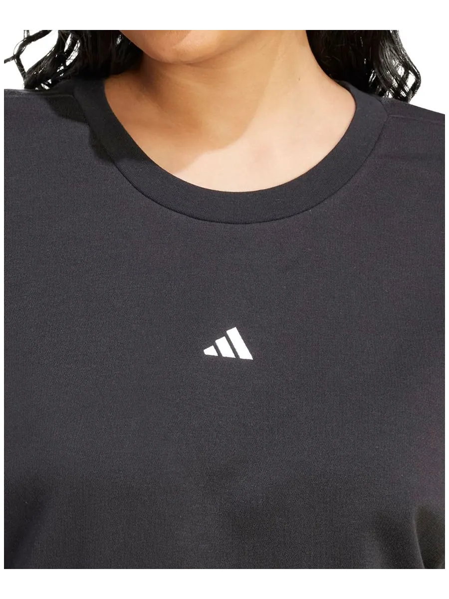 Толстовка из флиса больших размеров с маленьким логотипом Adidas — изображение 3 из 3, черный