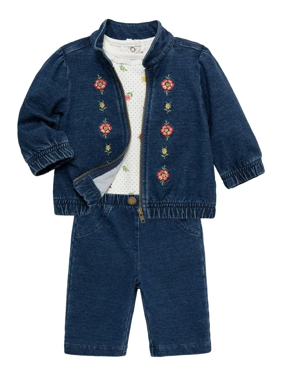 Комплект из боди, куртки и брюк Blossom Blues Little Me — изображение 3 из 6, джинсовый синий