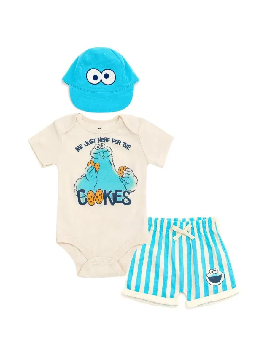 Комплект из боди, шорт и кепки "Baby Cookie Monster" Sesame Street