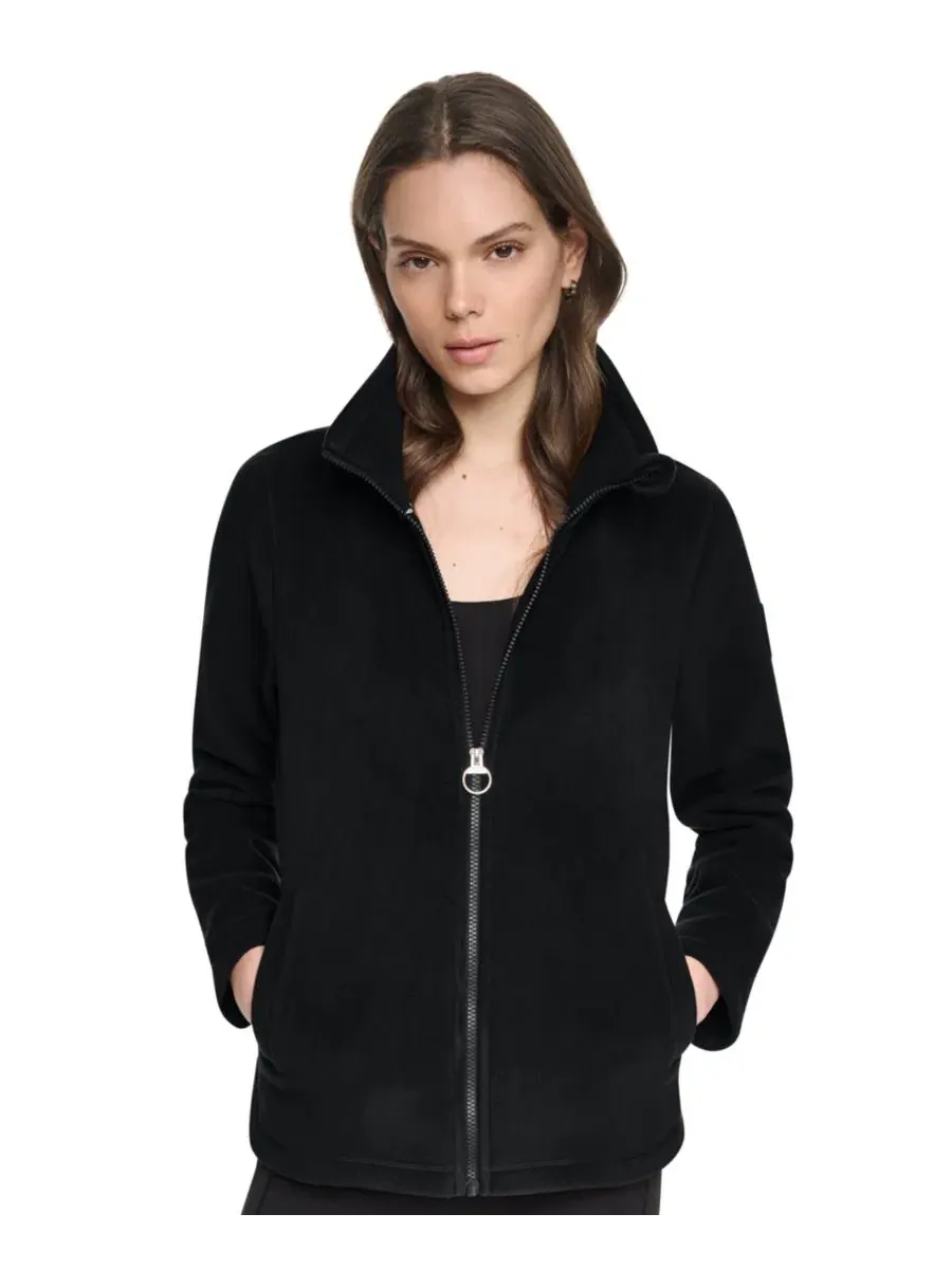 Куртка из флиса с изогнутым низом на молнии DKNY Sport — изображение 1 из 8, черный