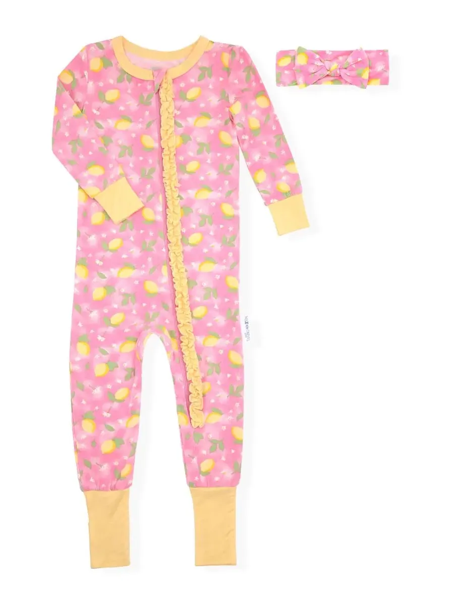 Комплект пижамы с головной повязкой Lemon Print Max & Olivia — розовый