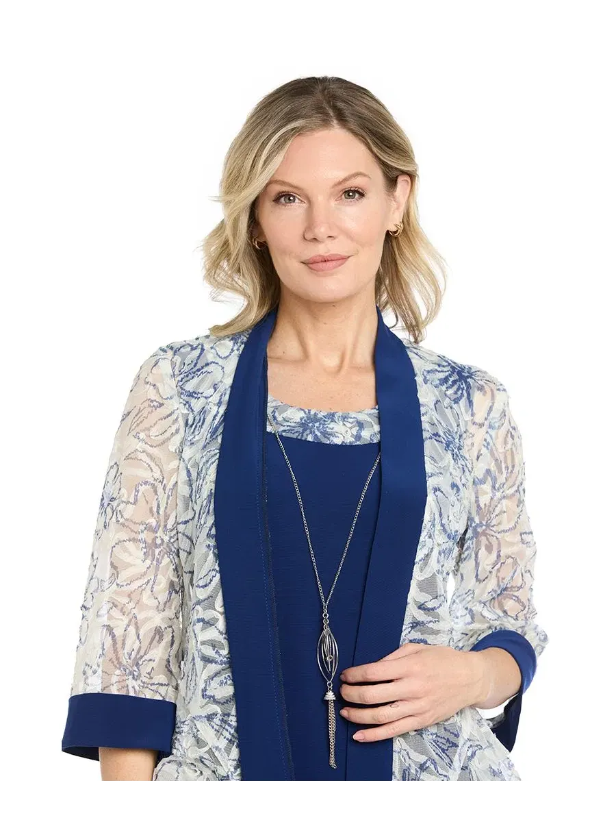 Комплект из платья и жакета с принтом, модель Petite Scoop Neck Jacket Dress R & M Richards