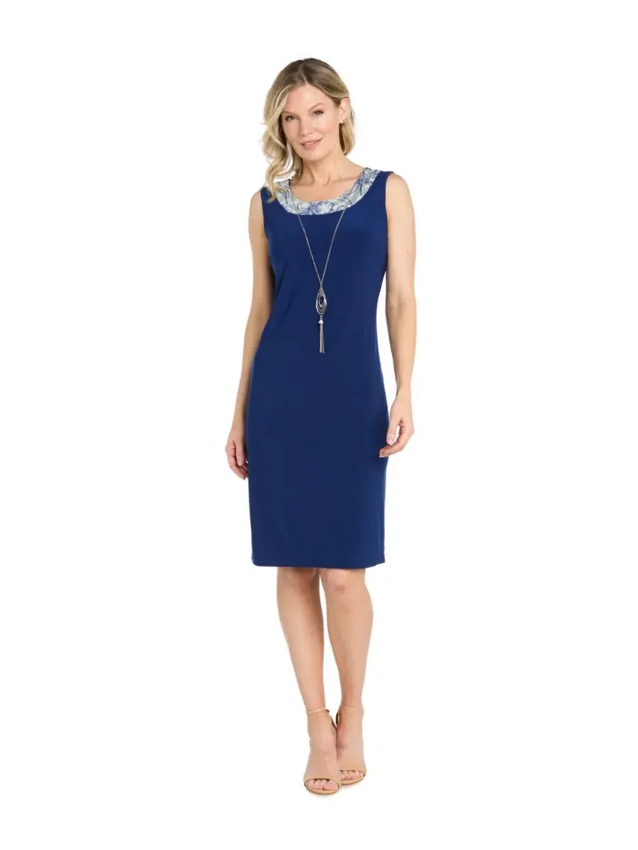 Комплект из платья и жакета с принтом, модель Petite Scoop Neck Jacket Dress R & M Richards — изображение 3 из 5, синий